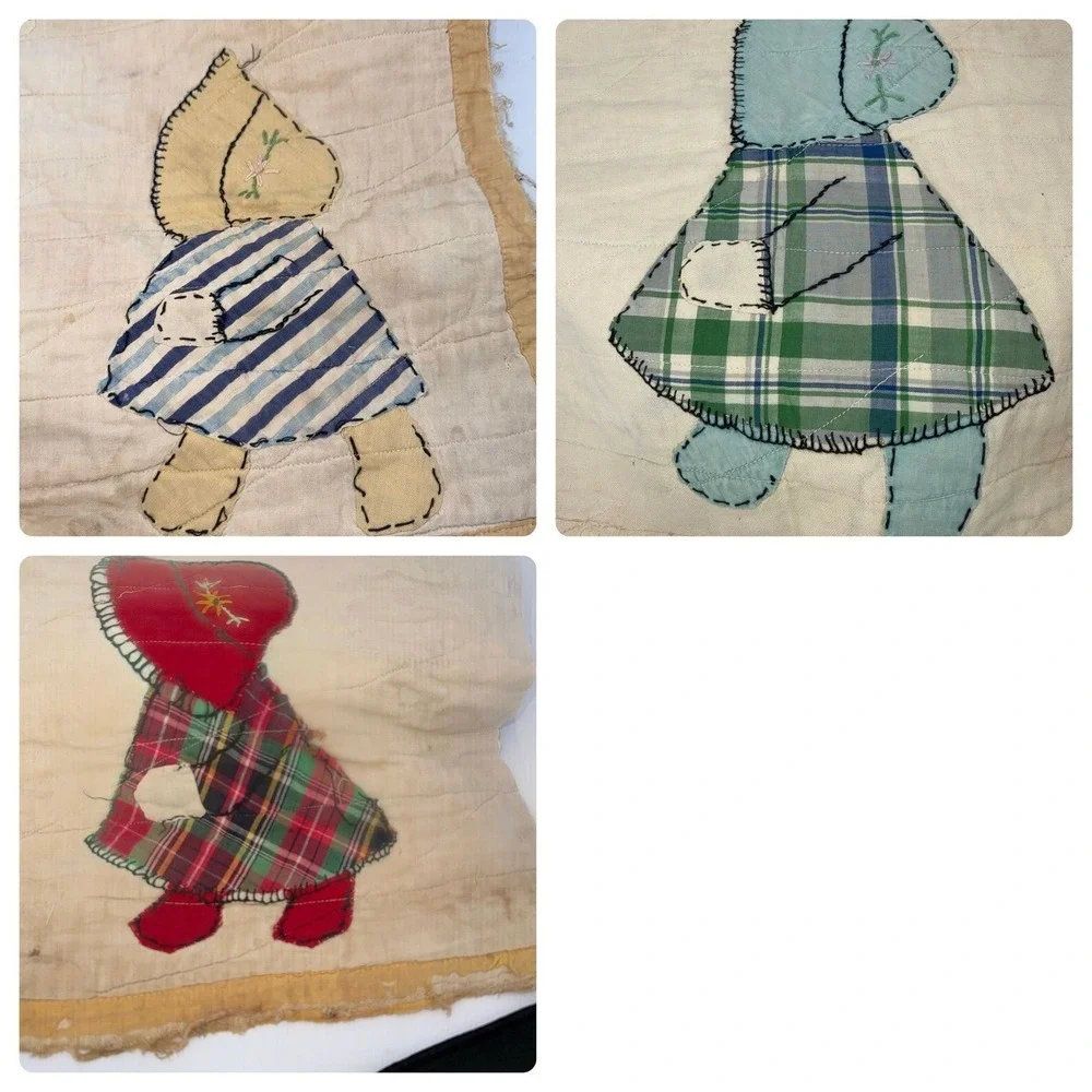 Five Vintage Sun Bonnet Sue Quilt Pieces from old damaged quilt-Project piece